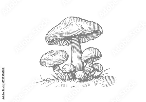 Fungi hand drawn Illustration Sketch Vector Isolated