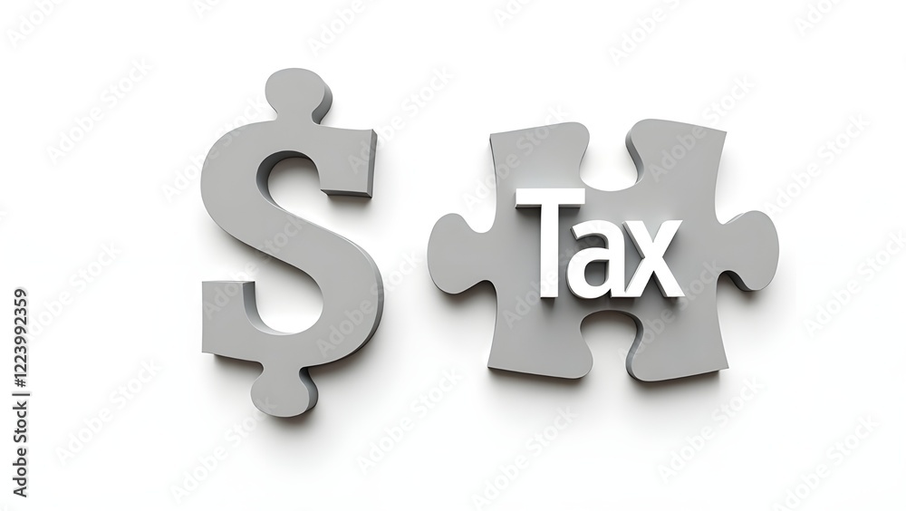 Puzzle pieces forming a dollar sign with the word “Tax” on one piece Puzzle pieces forming a dollar sign with the word “Tax” on one piece