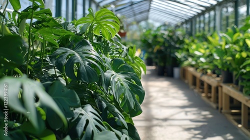 Obraz na płótnie A lush, green plant growing steadily in a vibrant greenhouse environment. w salonie