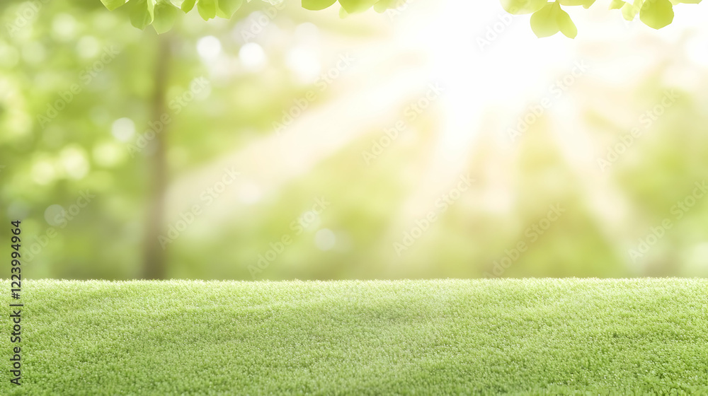 Naklejka premium Sunny park grass scene, nature backdrop
