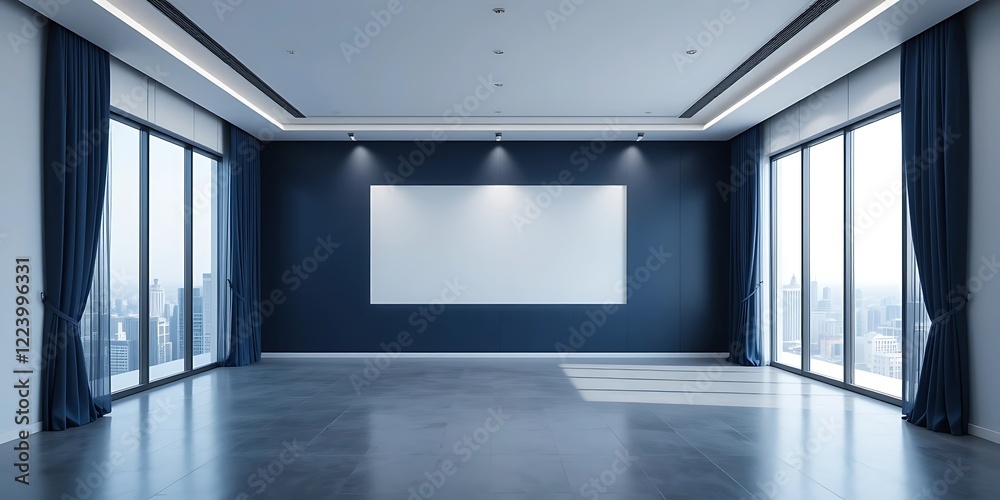 Fototapeta premium Modern Empty Room with City View and Blank Canvas