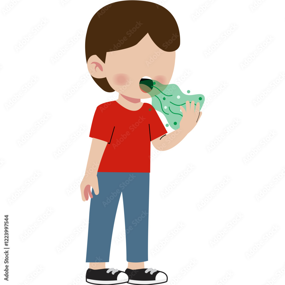 Faceless kid check bad breath in mouth Faceless kid check bad breath in mouth