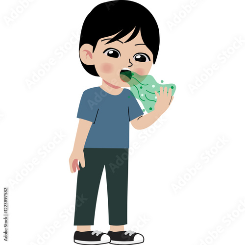 Kid check bad breath in mouth
