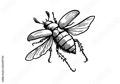 Ground beetle hand drawn Illustration Sketch Vector Isolated