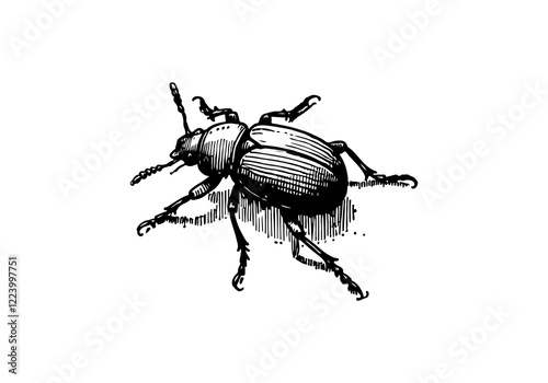 Ground beetle hand drawn Illustration Sketch Vector Isolated