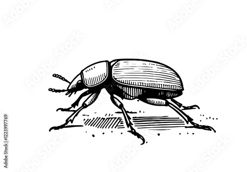 Ground beetle hand drawn Illustration Sketch Vector Isolated