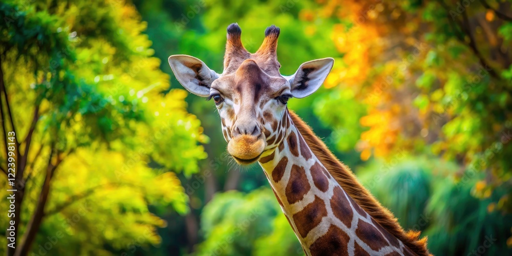 Obraz premium Captivating Portrait of a Giraffe at the Zoo: Majestic Wildlife, Unique Patterns, Nature Photography, Animal Portraits, Zoo Life, African Wildlife, Tall