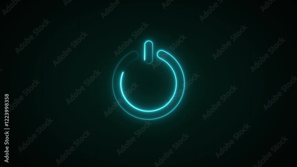 Glowing Neon power sign. Neon power button icon animation.Neon power reset button sign