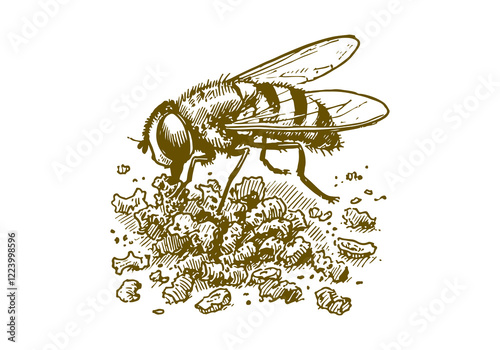 Hoverflies hand drawn Illustration Sketch Vector Isolated