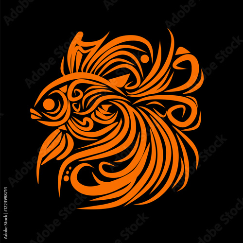 sketch of a tribal fish illustration. vector drawing fish. fish logo on black background 