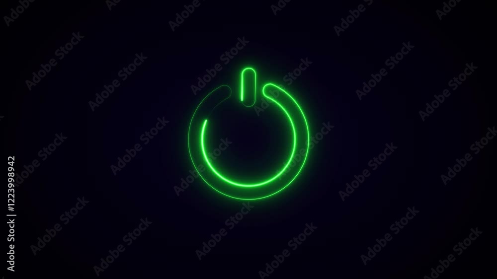 Glowing Neon power sign. Neon power button icon animation.Neon power reset button sign Glowing Neon power sign. Neon power button icon animation.Neon power reset button sign