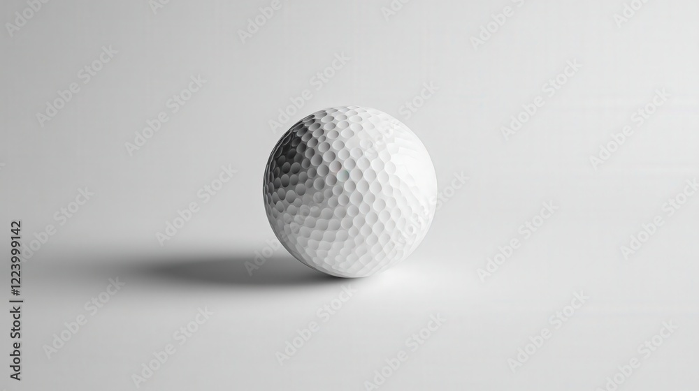 Clean white canvas with a single white dimpled golf ball, highlighting its detailed dimples and smooth surface Clean white canvas with a single white dimpled golf ball, highlighting its detailed dimples and smooth surface
