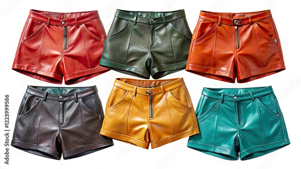 Obraz premium Collection of Stylish Leather Shorts on Transparent Background - Fashion Essentials for Modern Wardrobes