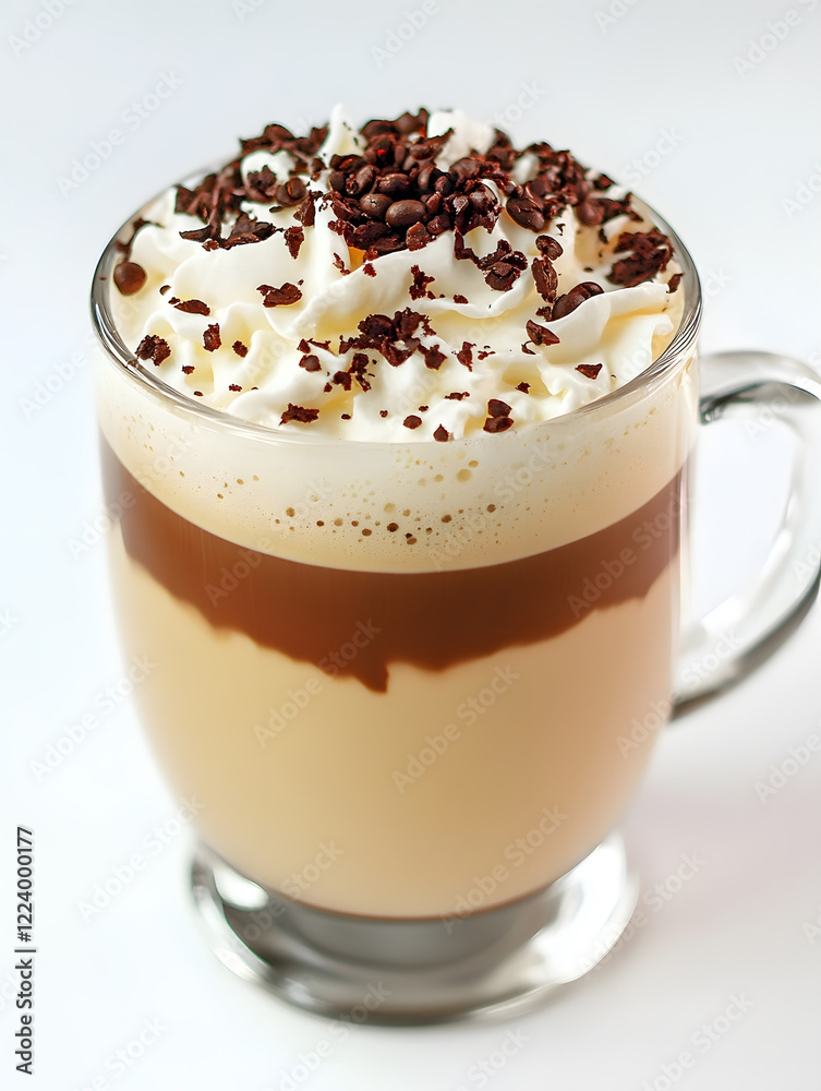 Iced Caffe Latte with Creamy Layer and Chocolate Toppings in Glass : Generative AI Iced Caffe Latte with Creamy Layer and Chocolate Toppings in Glass : Generative AI