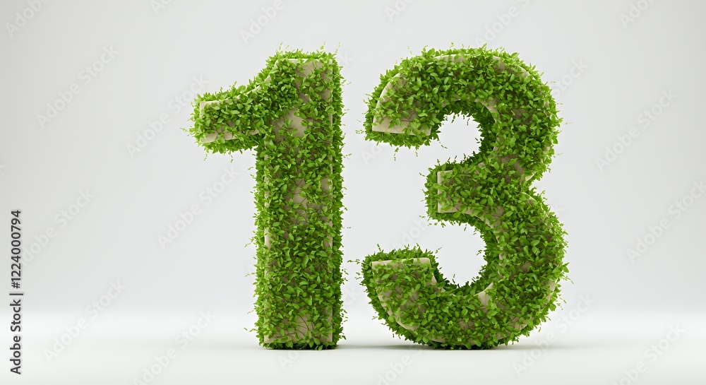 Green foliage forms the number thirteen Green foliage forms the number thirteen