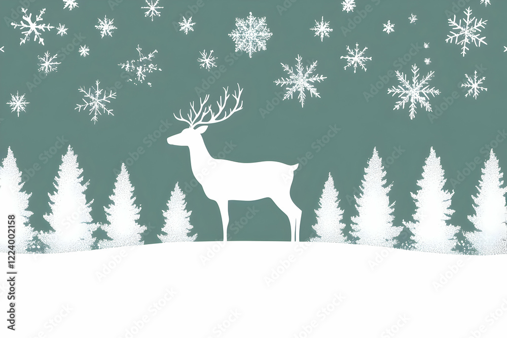 Winter deer snow forest background card