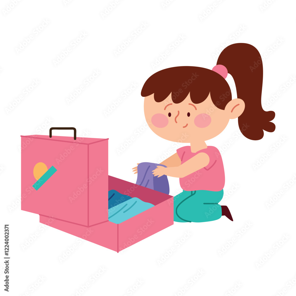 Girl with Pink Suitcase Illustration Girl with Pink Suitcase Illustration