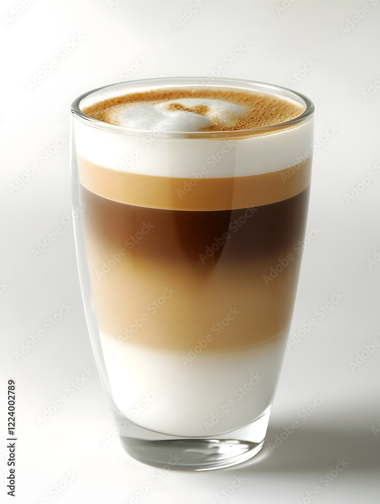 Perfectly Layered Latte in a Clear Glass on a Minimalistic White Background : Generative AI Perfectly Layered Latte in a Clear Glass on a Minimalistic White Background : Generative AI