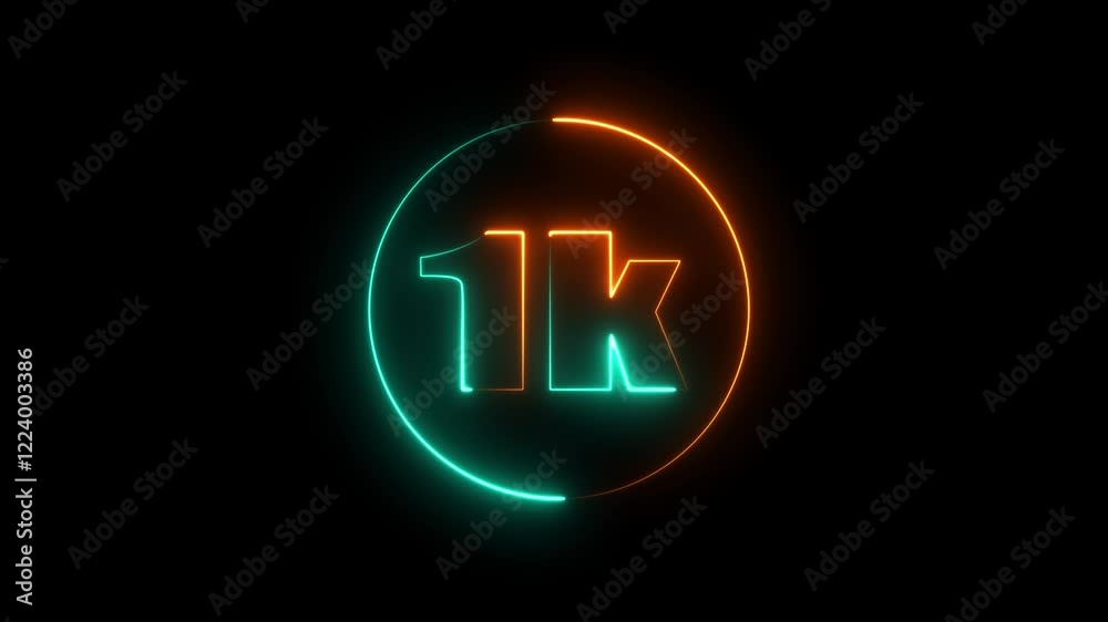 neon 1k text on Black background, concept animation.Abstract Glowing Neon Light 1K Letter Icon Animation. neon 1k text on Black background, concept animation.Abstract Glowing Neon Light 1K Letter Icon Animation.