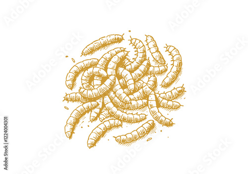 Mealworm hand drawn Illustration Sketch Vector Isolated