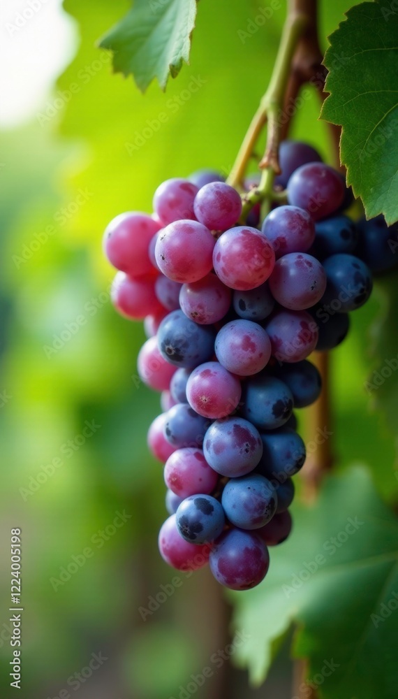 Soft purple clusters of juicy grapes hang from a vine, grapes, natural, greenery Soft purple clusters of juicy grapes hang from a vine, grapes, natural, greenery