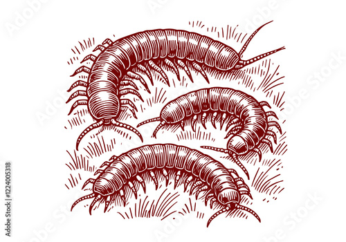 Milipede hand drawn Illustration Sketch Vector Isolated