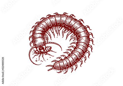 Milipede hand drawn Illustration Sketch Vector Isolated