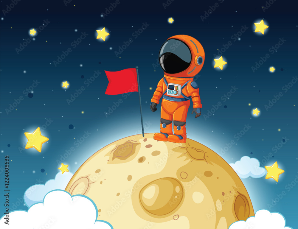 Fototapeta premium Astronaut on the Moon with Flag