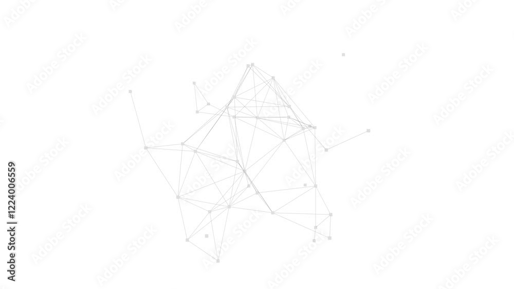 3d render loop of abstract technology plexus connection dot wireframe on white background