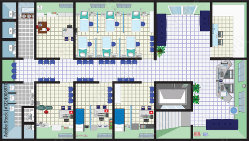 Top view hospital interior design graphic vector