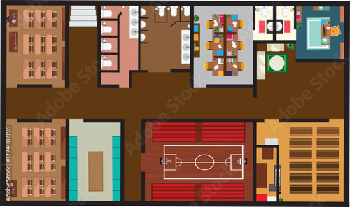 Top view college interior design university inside illustration vector