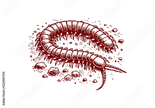 Milipede hand drawn Illustration Sketch Vector Isolated