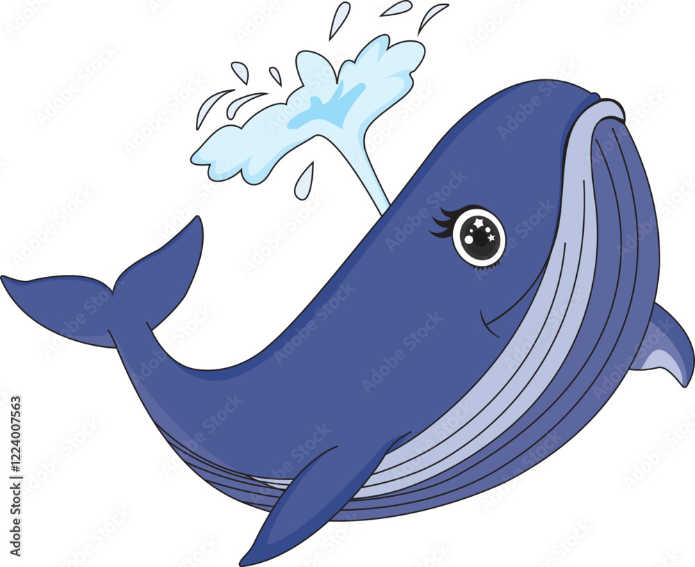 Naklejka premium Cute blue whale chibi cartoon vector illustration