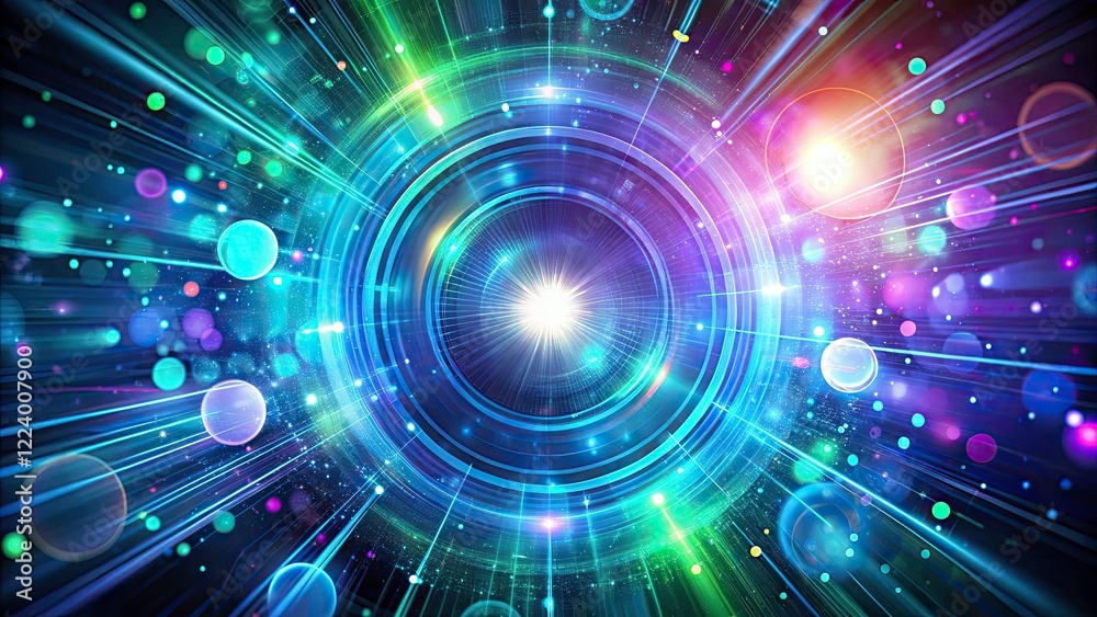 Fototapeta premium Glowing Circles, Futuristic Rays, Digital Background - Low Light Tech Art