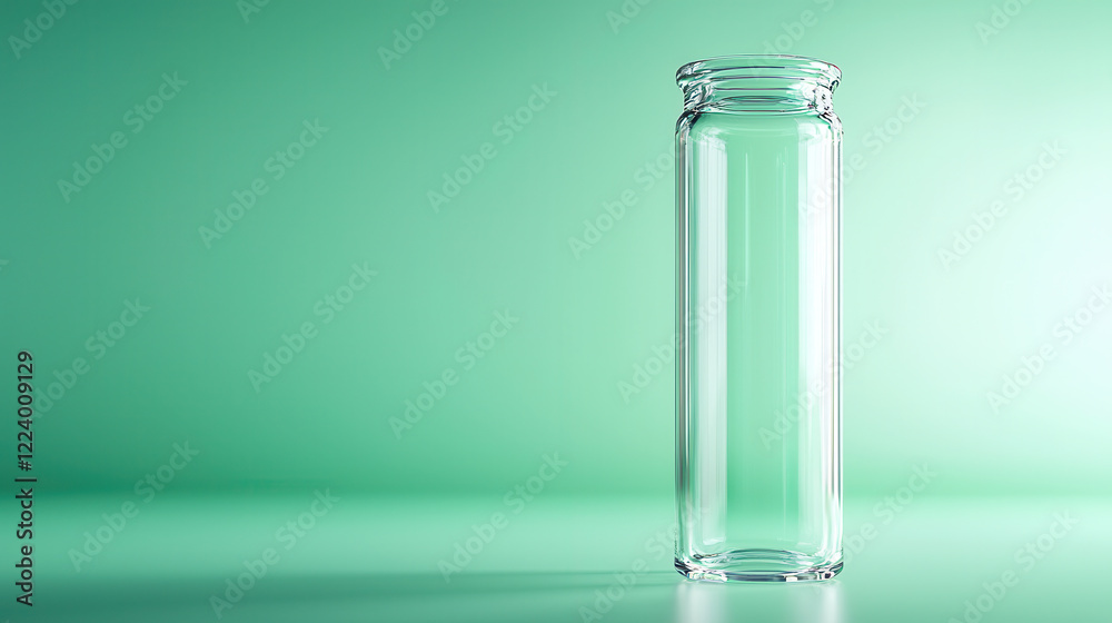 clear glass laboratory test tube stands upright against soft green background, showcasing its sleek design and transparency clear glass laboratory test tube stands upright against soft green background, showcasing its sleek design and transparency
