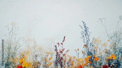 burst of vibrant wildflowers in autumn bloom, capturing the warmth and cheerfulness of the fall season