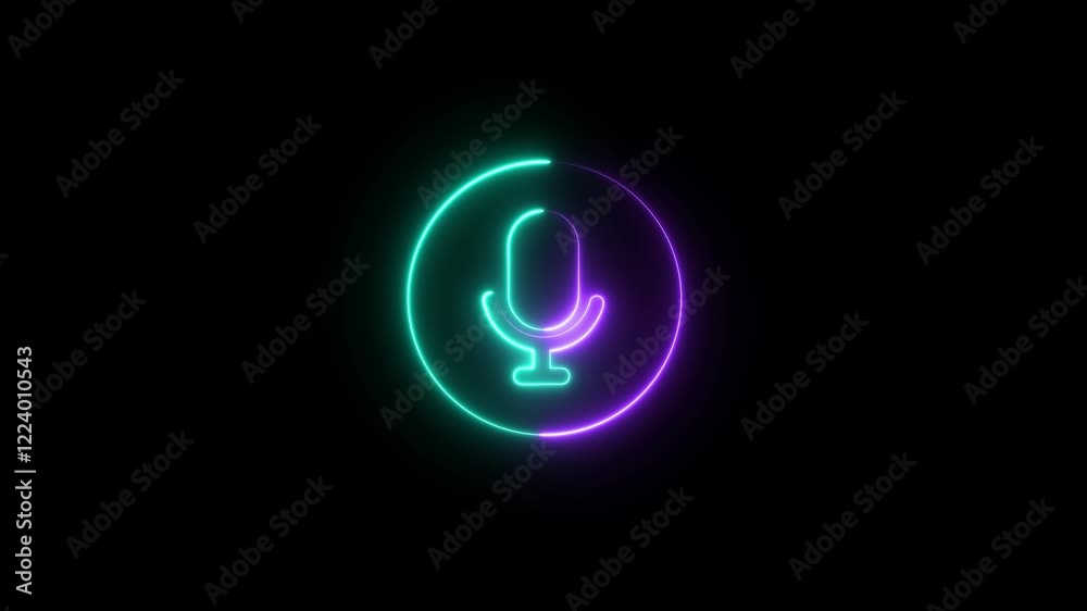 neon microphone icon, voice recording icon. neon microphone icon, voice recording icon.
