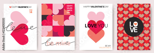 Valentine's day lettering card collection. Cute love sale flyer template, poster, label, ad, copy space, cover, banner design set. Modern typography art background. Trendy style. Vector illustration.