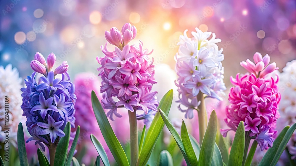 Obraz premium Long Exposure Hyacinth Photography: Pink, Purple, White Flower Blooms