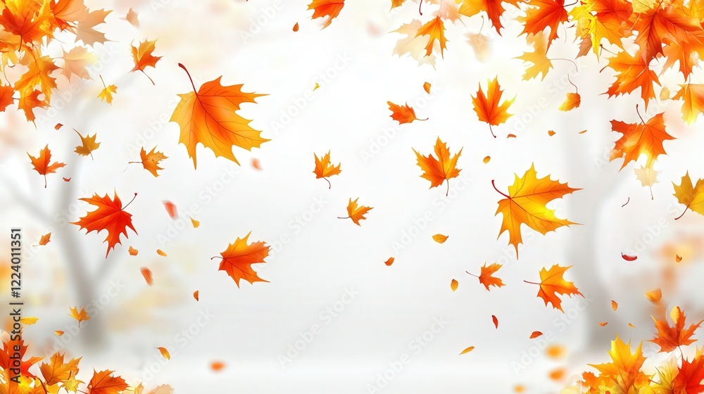 scattering of falling autumn maple leaves, highlighting the serene and picturesque nature of fall foliage in a straightforward design scattering of falling autumn maple leaves, highlighting the serene and picturesque nature of fall foliage in a straightforward design