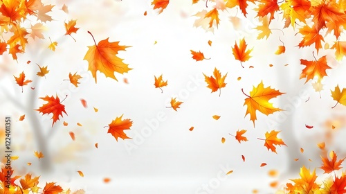 scattering of falling autumn maple leaves, highlighting the serene and picturesque nature of fall foliage in a straightforward design