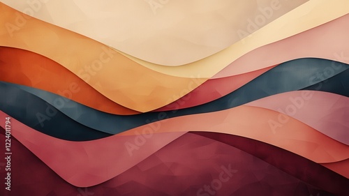 Geometry grid artistry concept. Abstract watercolor waves in warm hues, creating a fluid and harmonious composition.