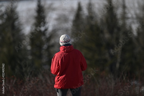 person in a red jacket