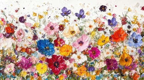 lively mix of wildflowers in bloom, capturing the vivid and varied colors of petals in a vibrant natural scene