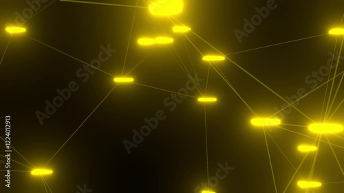 3d render loop of abstract yellow technology plexus connection dot wireframe on black background