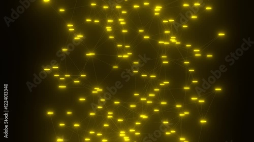 3d render loop of abstract yellow technology plexus connection dot wireframe on black background