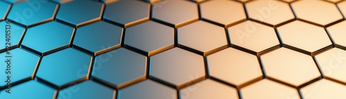 Geometry grid artistry concept. Abstract hexagonal pattern with contrasting blue and orange tones, creating a modern and dynamic visual effect.
