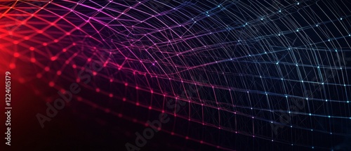 Geometry grid artistry concept. Abstract digital network design with vibrant red and blue lines creating a dynamic, futuristic background.