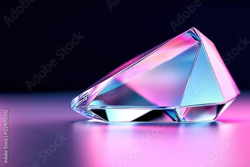 Geometry grid artistry concept. A colorful crystal diamond reflecting light in a modern, artistic style against a dark background.