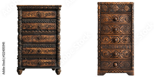 Handcrafted Wooden Dressers with Intricate Native Patterns and Designs